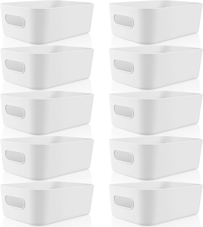 Zopeal Plastic Storage Bins 10 Pcs White Pantry Organizer Bins Small Baskets Storage Containers for Home Kitchen (12 x 8 x 5 Inches) by Zopeal