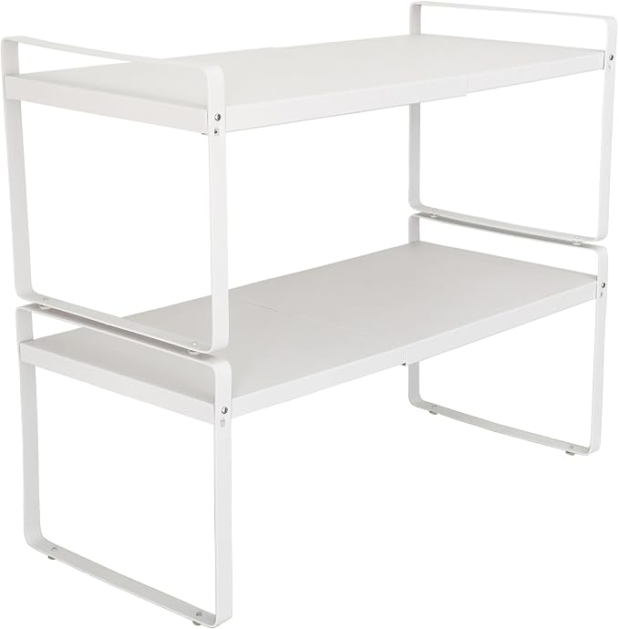 Set of 2 Expandable Cabinet Shelf Organizer, White Kitchen Countertop Shelves, Stackable Metal Pantry Storage Organizer for Cupboard, Spice Rack by Unknown
