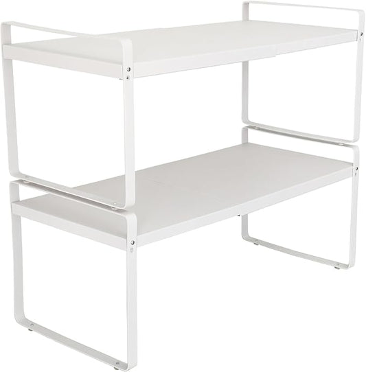 Set of 2 Expandable Cabinet Shelf Organizer, White Kitchen Countertop Shelves, Stackable Metal Pantry Storage Organizer for Cupboard, Spice Rack by Unknown