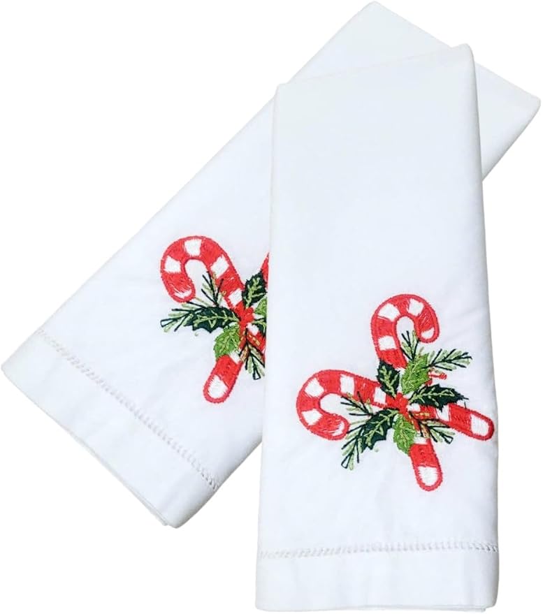 – Embroidered Cloth Napkins Double Candy Christmas Design, Set of 6, Cotton Hemstitch Table Napkins 20x20, Machine Washable – Festive & Elegant Holiday Dining, Ideal Gift Idea - Image 3