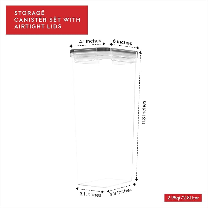 Airtight Food Storage Containers with Lids Set of 4-95 fl. oz Pasta storage Containers, BPA Free Plastic Spaghetti container - Air Tight Canisters for Kitchen Pantry Organization - Image 3