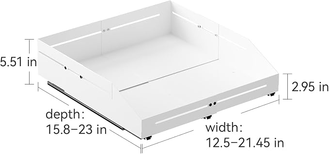 Pull Out Cabinet Organizer 15.8"-23"D&12.5"-21"W Raised Walls White | 5.5" Raised Side Walls Zero-Drill Adhesive Install 4-Way Expandable Design Triple-Rail Smooth Glide For Kitchen Cabinets - Image 2
