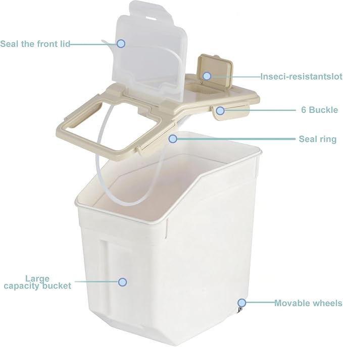 RUIAN 25lb Flour Rice Storage Containers Bin, Large Airtight Storage Container with Wheels Seal Locking Lid, with Measuring Cup&Scoop for Flour, Rice, Grain(Gray 4PCS) - Image 6