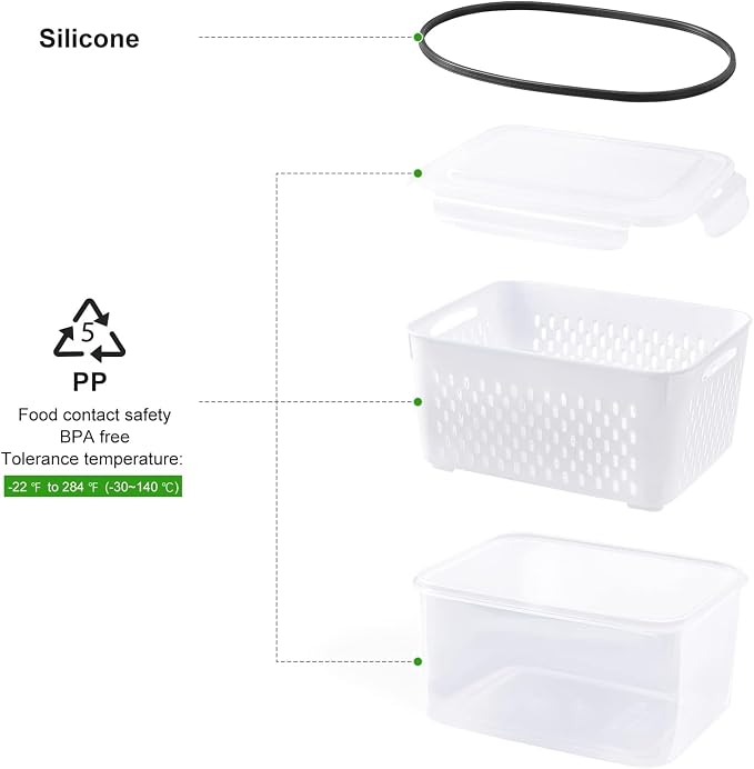 Fruit Storage Containers for Fridge with Removable Colander 6 pcs | Airtight Food Storage Container Dishwasher Safe Produce Saver for Refrigerator Keep Berry Fruit Fresh Longer Large Clear - Image 8