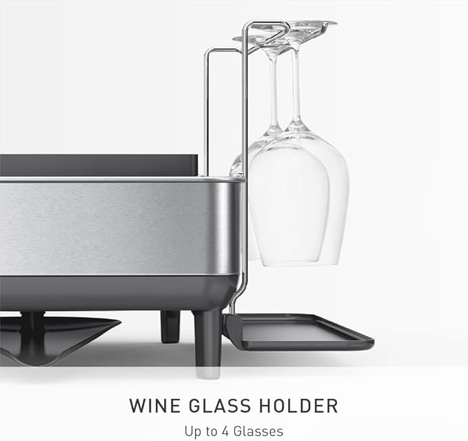 simplehuman Steel Frame Dishrack, Large Capacity Dish Drying Rack, 360º Easy Drain Swivel Spout, Utensil & Wine Glass Holder, Anti-Residue Coating, Moisture Control Surface, Brushed Stainless Steel - Image 4