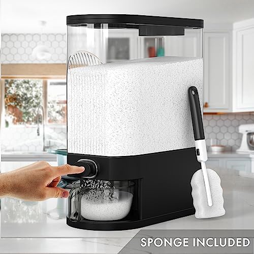 25lb Black Rice Dispenser, Measuring Cup & Sponge. Airtight Grain, Bean & Rice Container. NEW Clear Black Design. Easy To Use Grain Dispensing Storage Container For Kitchen - Image 3