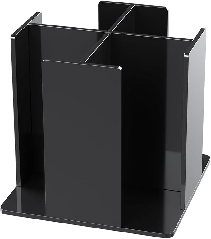 KOTEMON Cup and Lid Holder, 4 Compartment, Square | Rotating Coffee Cup Dispenser Lid Carousel for Restaurant, Buffet, Coffee Station, Bar, Countertop, Black Acrylic by KOTEMON