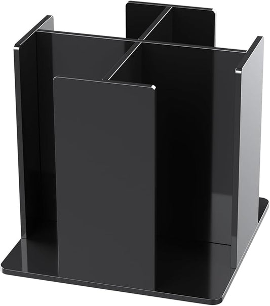 KOTEMON Cup and Lid Holder, 4 Compartment, Square | Rotating Coffee Cup Dispenser Lid Carousel for Restaurant, Buffet, Coffee Station, Bar, Countertop, Black Acrylic by KOTEMON