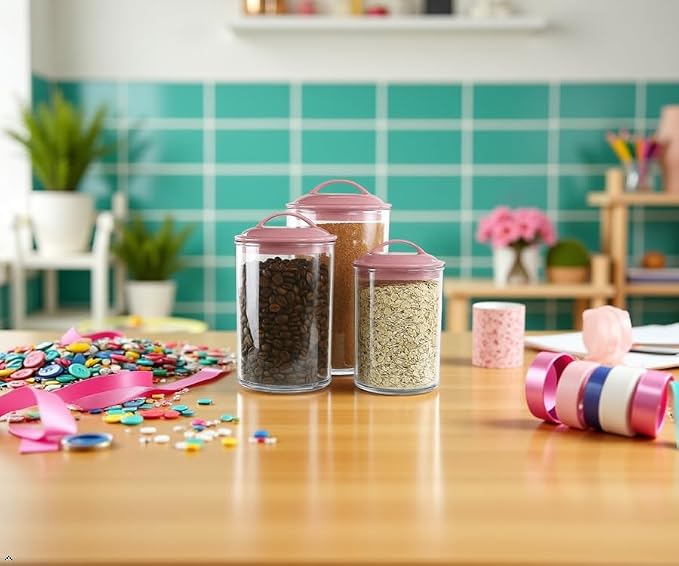 Reston lloyd Food Storage Containers, BPA Free Airtight Canisters for Cereal, Pasta, Sugar, Coffee, Flour, Cookies, Loose Tea, for Kitchen Organization, Set of 3, Pink - Image 10
