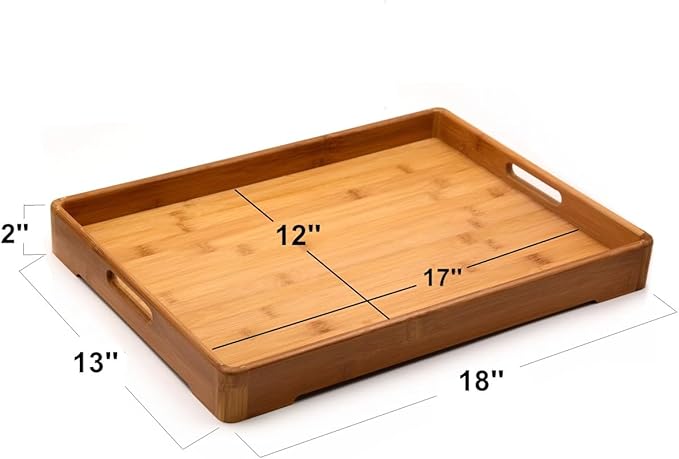 Bamber Large Bamboo Serving Tray Decorative Coffee Tea Platter 18 x 13 x 1.2 Inches - Image 8