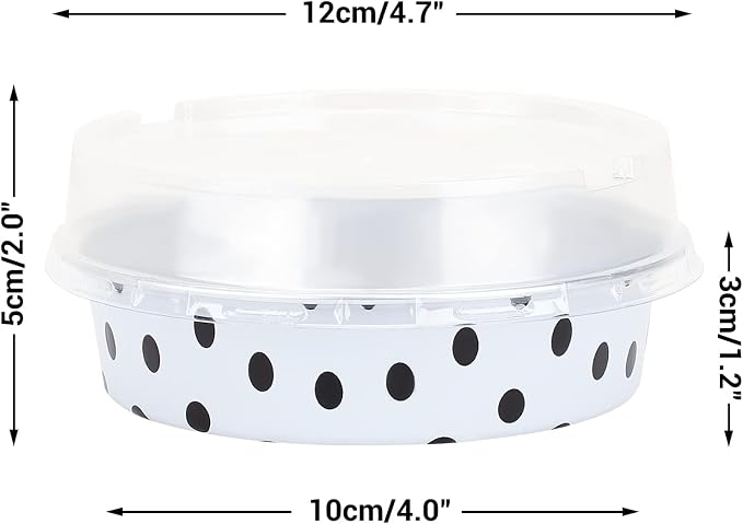 Beasea Mini Tart Pans with Lids 100 Pack, 4” 8oz Disposable Aluminum Baking Foil Tins Round Small White Black Dot Container for Individual Cupcake Dessert Muffin Ramekin Cheesecake Quiche Oven Dishes - Image 2
