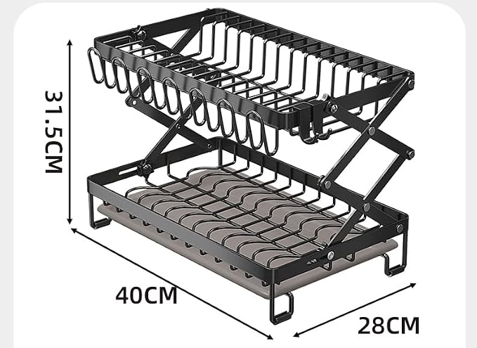 Good Grips Carbon Steel Fold Flat Dish Drying Rack, 2-Tier, with Drainboard, for Kitchen Counter, Collapsible (Black) - Image 4