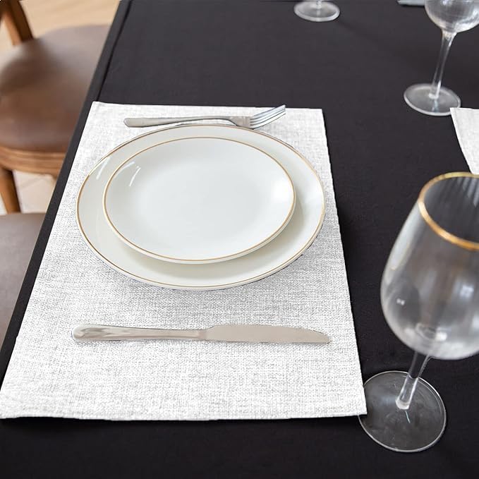 Cloth Placemats Set of 12, Linen Type Fabric Placemats Machine Washable Heat Resistant Placemats Wrinkle Free Thick Polyester Kitchen Place Mats for Dining Table (White) - Image 4