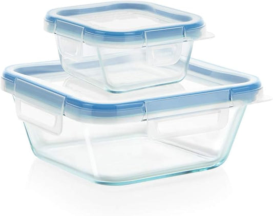 Snapware Total Solutions (2-Pack, 1 & 4 Cup) Glass Food Storage Containers Set, Airtight & Leakproof Locking BPA-Free Lids, Freezer Dishwasher Microwave Safe by Snapware