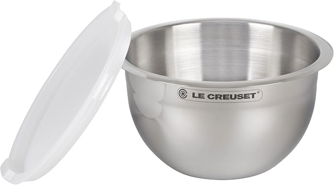Le Creuset Stainless Steel Nested Mixing Bowls with Plastic Lids, Set of 3 | Set of 3: 1.5 qt., 3 qt., and 5qt., Non-Slip Silicone Base - Image 2