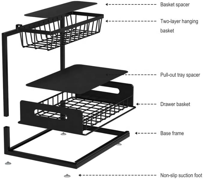 Highline Supply Under Sink Organizer, Kitchen Pantry Bathroom Organization | 2-Pack Organizer, Sliding Pull-Out Cabinet Organizing Rack, Metal Made for Durability, Black - Image 9