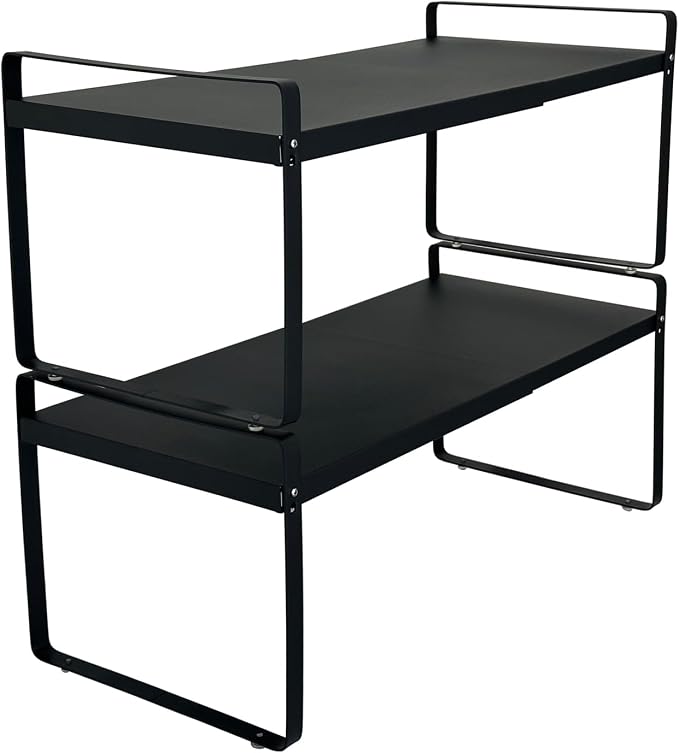 Set of 2 Expandable Cabinet Shelf Organizer, Black Kitchen Countertop Shelves, Stackable Metal Pantry Storage Organizer for Cupboard, Spice Rack by Unknown
