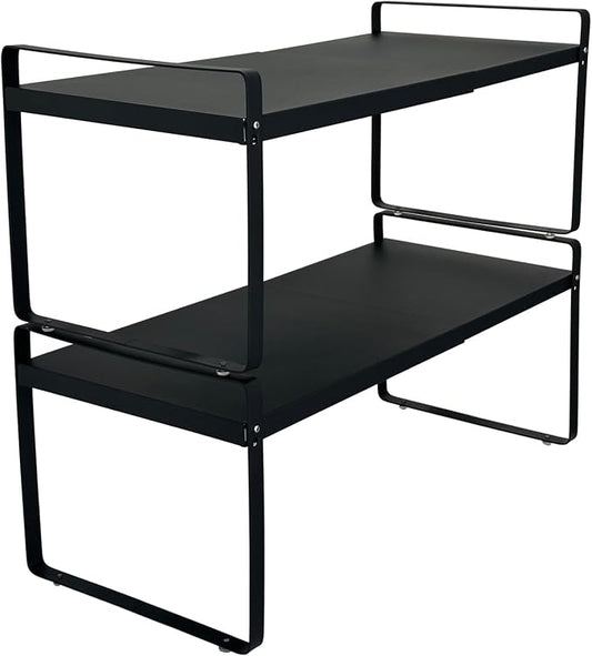 Set of 2 Expandable Cabinet Shelf Organizer, Black Kitchen Countertop Shelves, Stackable Metal Pantry Storage Organizer for Cupboard, Spice Rack by Unknown