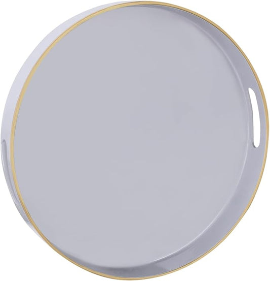 13" Gray Decorative Tray, Plastic Round Serving Tray with Handles | Grey Decorative Tray for Coffee Table, Modern Ottoman Tray, Circle Tea Tray, Round Melamine Tray for Living Room, Bathroom by MAONAME