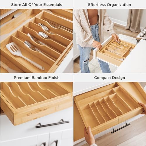Silverware & Utensil Organizer Bundle, 18-33in & 16-28in | Includes two organizers, expandable 18-33 in; 16-28 in, food-safe bamboo, fits most drawers - Image 5