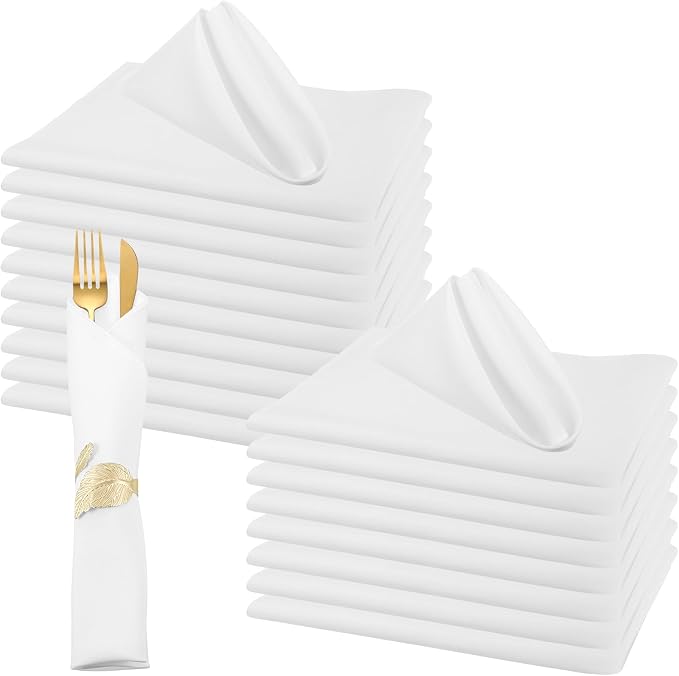 60 Pcs Washable Cloth Napkins 17 x 17 Inch Polyester Dinner Napkins Soft Table Napkins for Weddings Parties Holiday Dining Banquet(White) by Buryeah