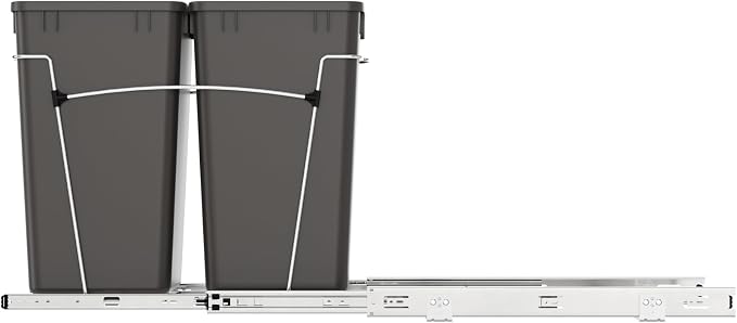 Rev-A-Shelf Double 27 Qt Pullout Trash Can for Base Kitchen Cabinets, Garbage Waste Bin System with Full Extension Slides, Min Opening Width of 11.5", Orion Gray, RV-15KD-13C-S - Image 8