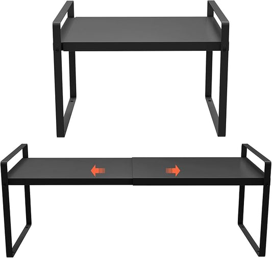 (2-Pack) 11" Cabinet Shelf Organizer Set, 14"~25" Expandable Shelves for Kitchen Cabinets & Cupboards, Perfect for Dishes, or Small Appliance Storage by KOMOHOM