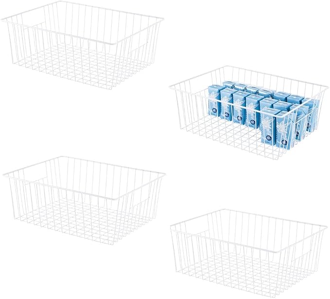 16inch Upright Freezer Organizer Baskets for 13-14,16-21 cu.ft Standup Freezer, Settle freezer chaos and reduce food waste effectively, Durable, Fully Use Space, Improve Air Circulate, White, 4pcs by Y.Z.Bros