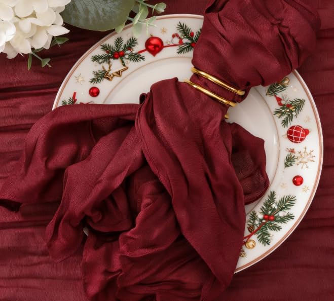 Cheesecloth Napkins Burgundy Red Cloth Napkins Bulk,Set of 50 | 21''x21'',Washable Boho Table Gauze Fabric Napkins,for Wedding Baby Bridal Shower Dinner Party Decor by Jimtx