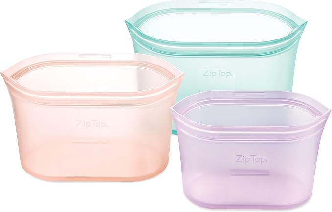 Zip Top Reusable Food Storage Bags | 3 Dish Set [Teal/Peach/Lavender] - Small, Medium, Large | Silicone Meal Prep Container | Microwave, Dishwasher and Freezer Safe | Made in the USA - Image 2