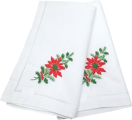 Embroidered Cloth Napkin Poinsettia and Holly Christmas Cotton Napkins Set of 6, 20 x 20 Hemstitch Table Napkins Machine Washable, Daily & Holidays, Great Gift Ideas by Unknown