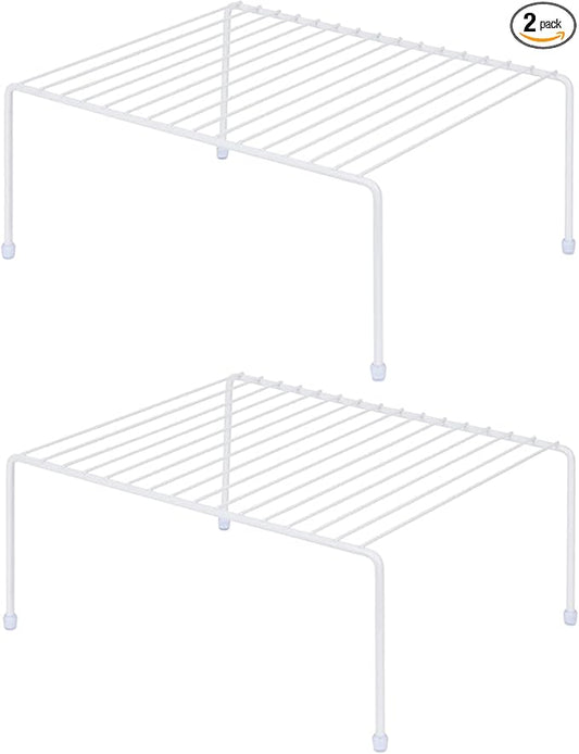 Set of 2 - Kitchen Storage Shelf Rack (13.1 x 10.2 Inch)/Plastic Feet - Medium - Steel Metal - Rust Resistant Finish - Cups, Dishes, Cabinet & Pantry Organization - Kitchen (White) by yaenoei