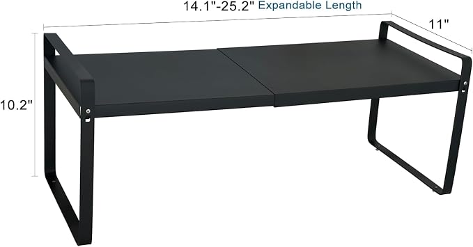Set of 2 Expandable Cabinet Shelf Organizer, Black Kitchen Countertop Shelves, Stackable Metal Pantry Storage Organizer for Cupboard, Spice Rack - Image 3