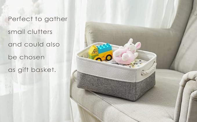 Organization and Storage Basket for Shelves - 12x8x5.2 inch 1 Pack Fabric Storage Cubes, Collapsible Storage Bins for Closet Organizer Gift Cloth Toy (White & Grey) - Image 4