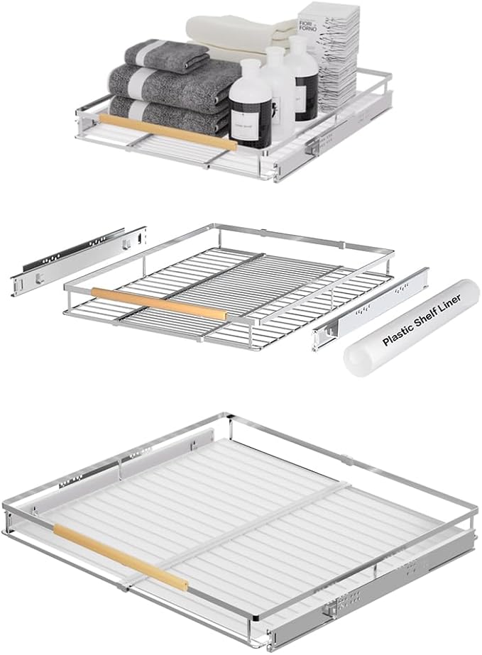 Large Expandable Pull Out Cabinet Drawer, Heavy Duty Slide Out Basket Cabinet Organizer for Kitchen, Under Sink, Bathroom, Wardrobe, 17''-28''W(3 Pack) by PerfectdesignforyourHOME