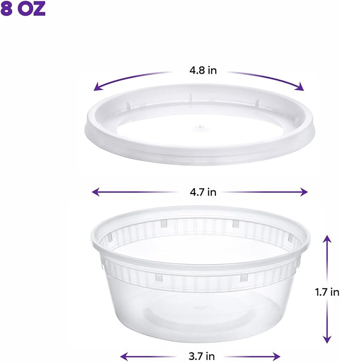 [Case of 240 8 oz. Plastic Food Storage Deli Containers with Lids, Disposable Soup Containers With Lids - Perfect for Storing Soups, Sauces, and Snacks - Image 2