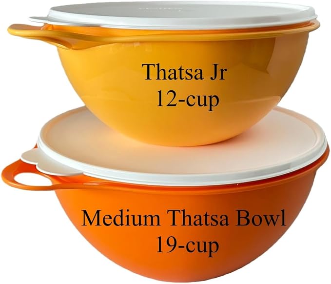 NewTupperware Thatsa Mixing Bowl Medium 19-cup and Junior 12-cup Set of 2 (Orange) - Image 2