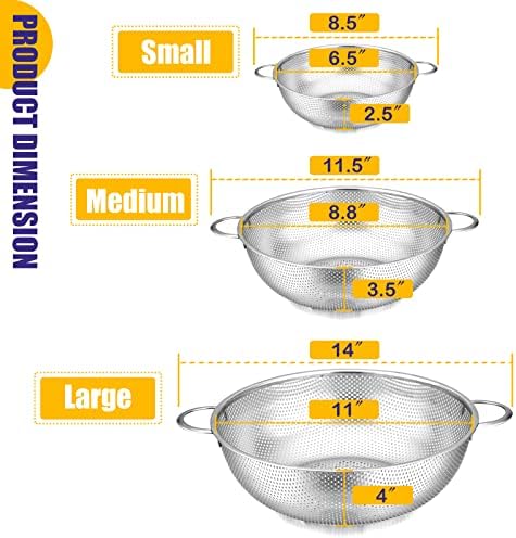 E-far Mixing Bowls with Lids Set of 3 with Stainless Steel Colander Set of 3, Nesting Bowls for Baking and Prepping, Micro-Perforated Colander Strainer for Kitchen/Draining Pasta/Rinsing Vegetables - Image 3