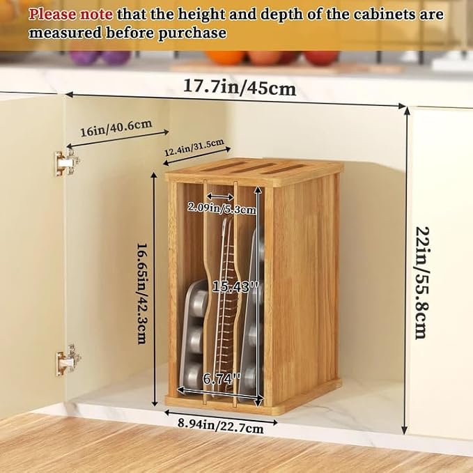 4 Tier Rubber Wooden Tray Dividers for Cabinets, Cookie Sheet Organizer | Heavy Weight, Premium Wood, Multiple Sizes, Saving Space, Vertical Tray Dividers for Storing pans, Baking tray, Cutting Board - Image 4