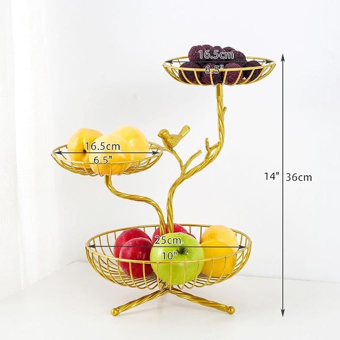 3-Tier Fruit Basket Holder Decorative Fruit Bowl Rack Metal Stand Table Countertop Holder for Vegetables Bread Snack for Kitchen Home Use, Gold (Type E) - Image 2