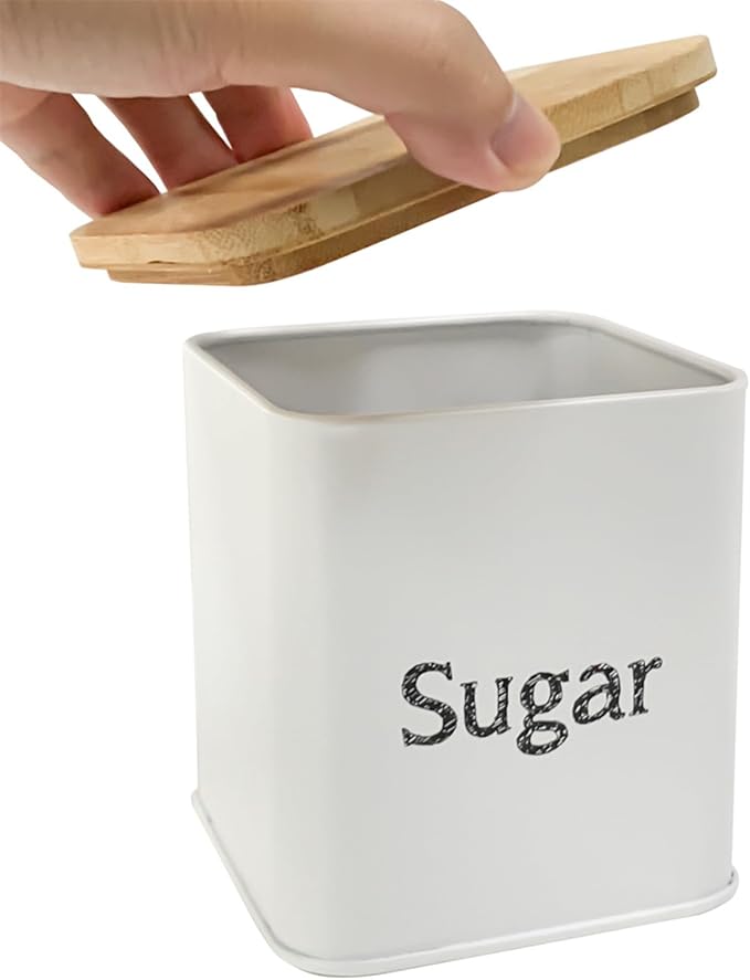 SOTECH Bread Box with 3pcs Jars Coffee Sugar Tea for Kitchen Countertop White Metal Bread Box with Bamboo Board Cover Pastry Storage Container Set Kitchen decor (white box with jars) - Image 5