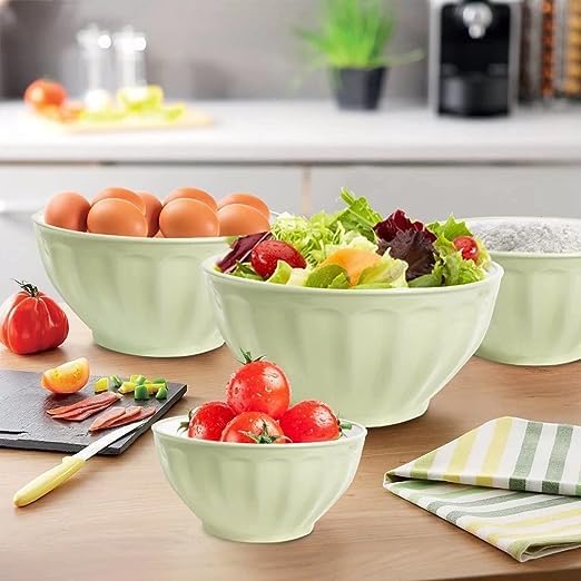 Mixing Bowls with Lids Set,Plastic Prep Bowl with Lid,Mixing Bowl Set for Kitchen Cooking, Baking,Storage Food,4 Big Nesting Bowls and 1 Egg Whisk,Stackable，Green - Image 2