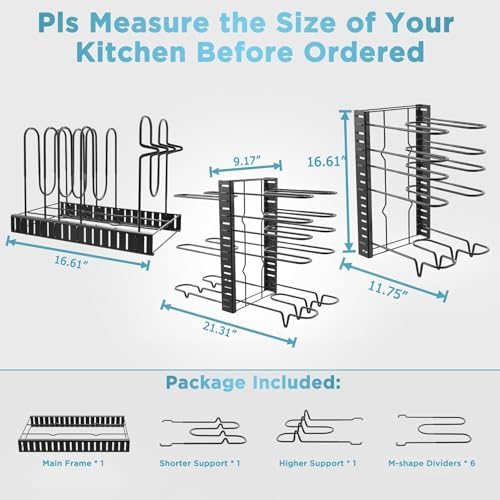Pots and Pans Organizer Under Cabinet, Expandable Cutting Board Pot Lid Organizer for Cabinet - Image 5