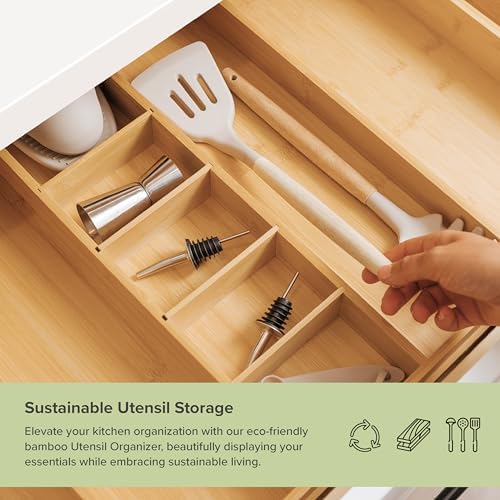 Silverware & Utensil Organizer Bundle, 16-28in & 14-25in | Includes two organizers, expandable 16-28 in; 14-25 in, food-safe bamboo, fits most drawers - Image 5