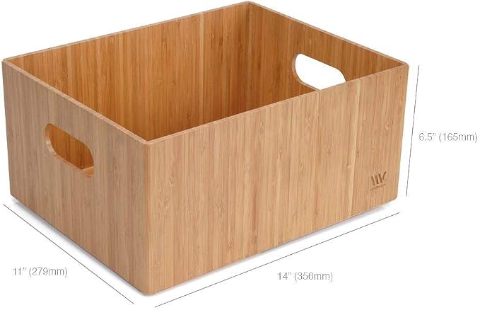 MobileVision Bamboo Storage Box, 14”x11”x 6.5”, Durable Bin w/ Handles, Stackable - For Toys Bedding Clothes Baby Essentials Arts & Crafts Closet & Office Shelf - Image 3