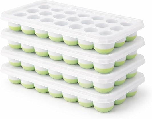 Pop Up Silicone Ice Cube Tray with Plastic Lid for Freezer, 21 Cavity Easy Release Flexible Pop Ice Tray, Stackable Reusable Ice Cube Mould for Cocktails & Cold Drinks (Pack of 4) by MIKANIX