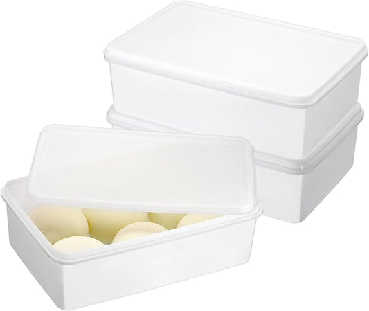 BSTKEY 3 Pack Plastic Pizza Dough Proofing Box with Lid, White Bread Dough Proofing Storage Container Rectangle Food Storage Box Cake Dessert Carrier Organizer (Size S) by BSTKEY