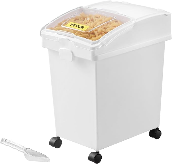 VEVOR Ingredient Bin, 5.2 Gallons Capacity Ingredient Storage Bin, 3 Pcs/Set, PP Material Flour Bins On Wheels, White Shelf Ingredient Bin with Scoop and Sliding Lid, Commercial Storage Bins - Image 4