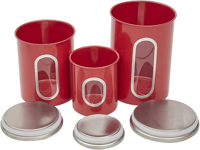 3 Piece Canister Set for the Kitchen by Home Basics | Kitchen Jars with Transparent Window | 3 Different Sizes | Kitchen Storage Containers with Silicone Gasket - Image 2