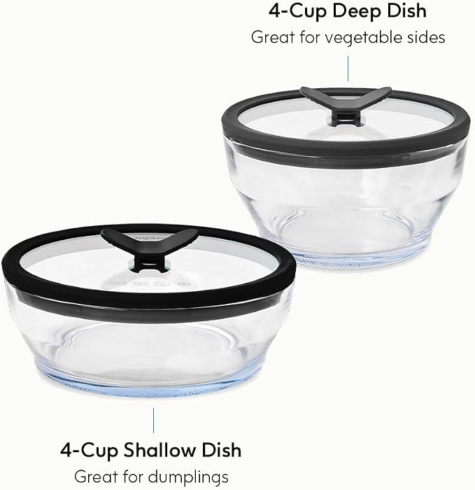 Anyday 4-Piece Medium Glass Food Storage with Lids (Clear Black Sesame) | Plastic-Free Meal Prep, Microwave Cookware, Stackable Airtight Container, Vented Glass Lid, Microwave-Safe Reheating - Image 2